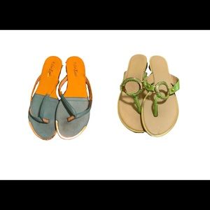 Two pair gold topped slippers